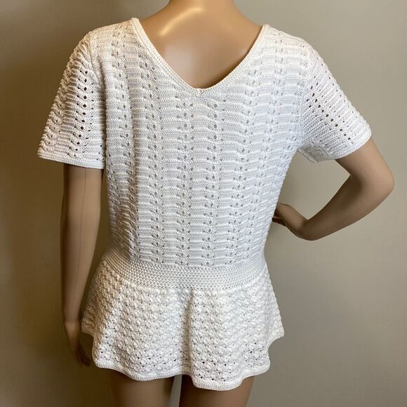 ❤️Last Chance Talbots white short sleeve cotton crochet peplum blouse top size M - Picture 3 of 8